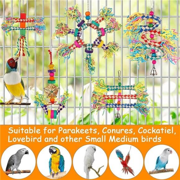 Bird Toys, 5PCS Colorful Bird Shredding Toys Hanging Parakeet Chew Toys - Picture 4 of 7